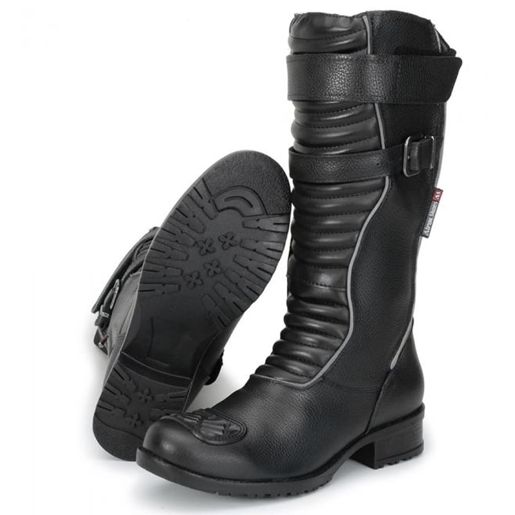 Bota motociclista feminina para piloto e garupa em couro legítimo com refletivos