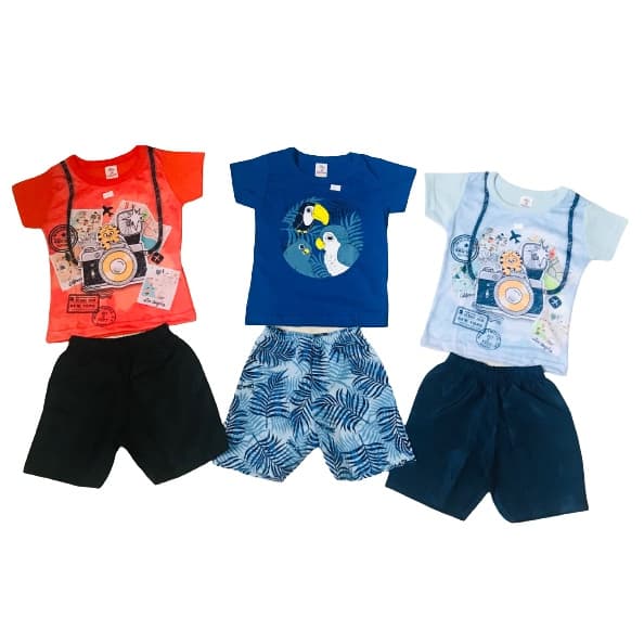 Kit 3 Conjuntos Infantil Masculino 3 Camisas + 3 Shorts