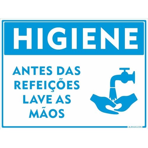 Placa Higiene Antes Das Refeições Lave Mãos 20x15cm Alumínio
