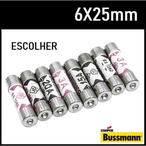 1 Fusível de Cerâmica BS1362 Bussmann Cerâmico 6x25mm 6mm x 25mm 1A 2A 3A 5A 7A 10A 13A 20A