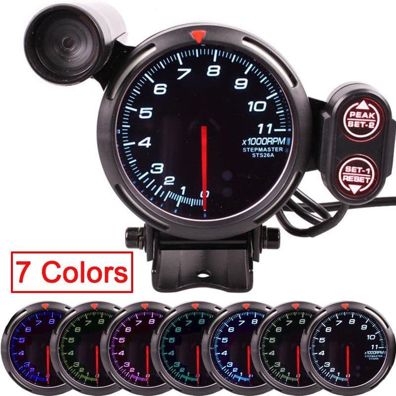 80MM Tachômetro RPM Caliber Stepper Motor 7 Cores Ou Única Cor Display Com Luz De Câmbio 0-11000RPM