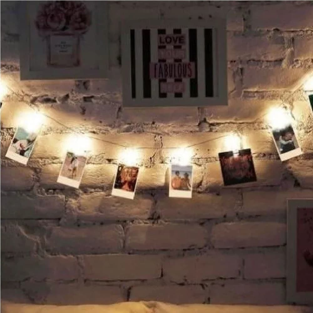 Varal Led p/ 10 Fotos Fio Fita 2mt Luz Pregador Cordão p/ Decoração