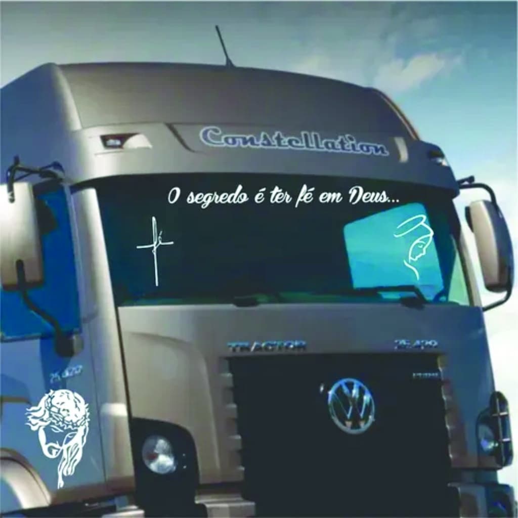 Adesivo Fé + Santa + Fé Em Deus Caminhão Parabrisas Religios