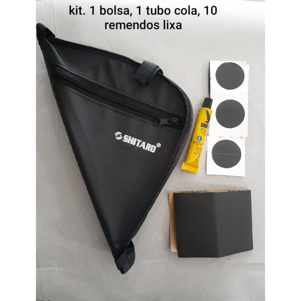 Kit. 1 Bolsa Triangulo, Tubo Cola, 10 Remendos E Lixa P/bike E Moto