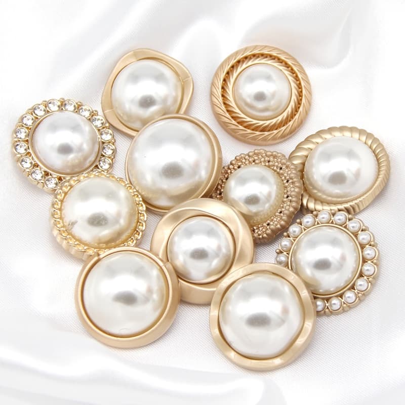 6 Pçs/set 15/18/20/23/25mm Mulheres Vintage Casaco De Metal Ouro Pérola Botões Para Vestuário Terno Retro Blazer Luxo Handmade Botão De Costura