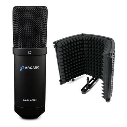 Microfone condensador USB AM-BLACK-1 + Protetor acústico ARC-SK1