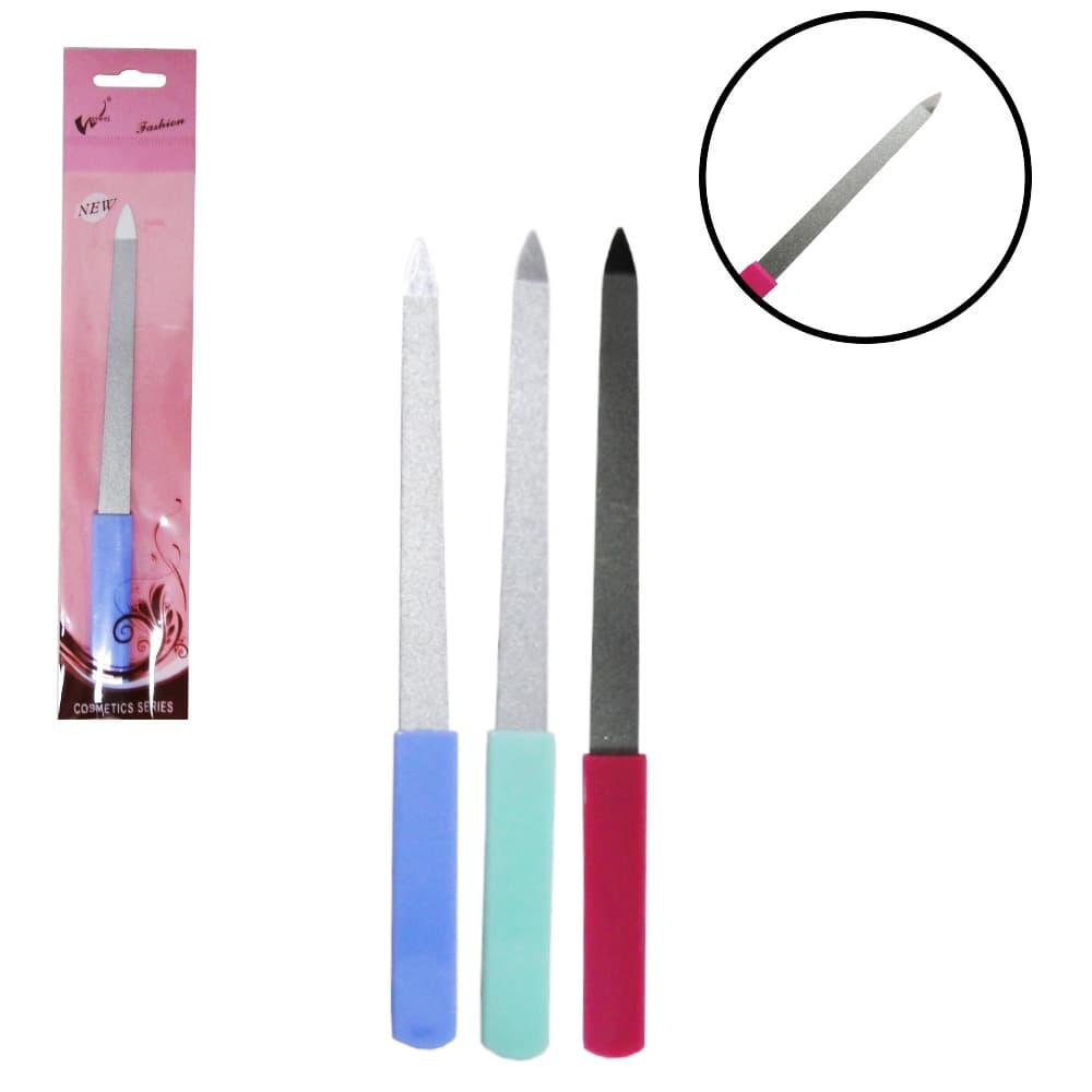 3 Lixa unha Metálica Grande 17cm Com Cabo Plástico - Lixa lavavel metal