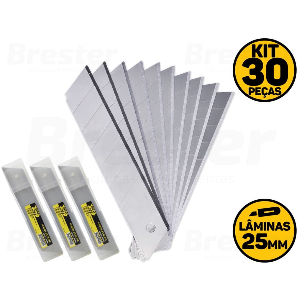 Kit Jogo Lamina Para Estilete Larga 25mm Com 30 Peças Fertak 4208