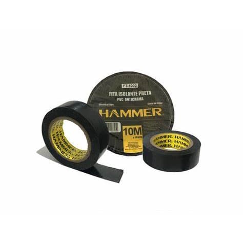 Fita Isolante Antichama 10 Metros 18mm Hammer Preta Fita De PVC Borracha Adesivada Para Isolamento De Fios e Conectores