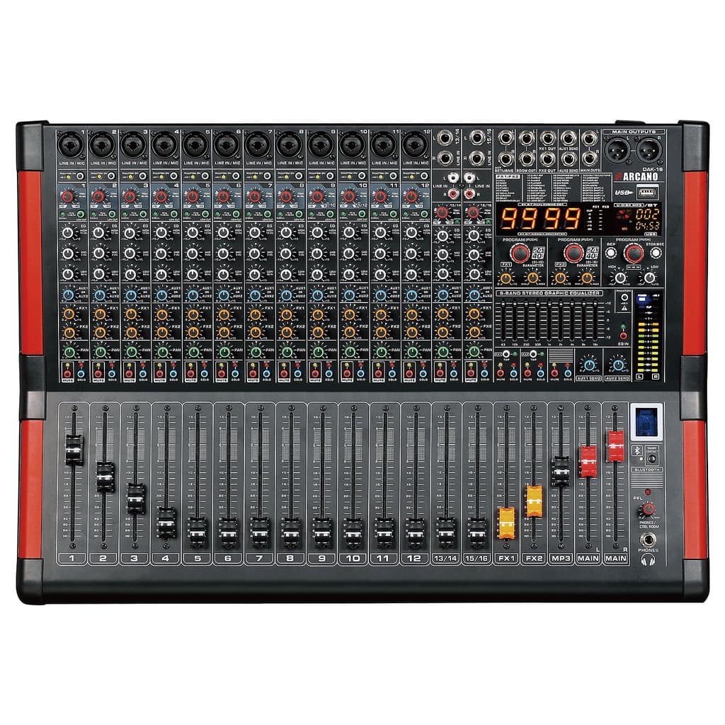Mesa de som 16 canais Arcano DAK-16 duplo efeito rec EQ USB