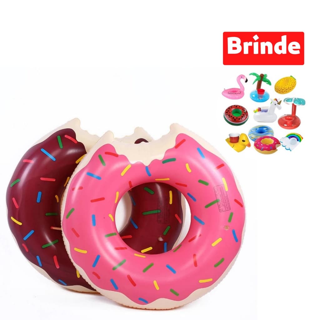 Boia Donut Grande Piscina Inflável 90cm + Porta Copo Inflável