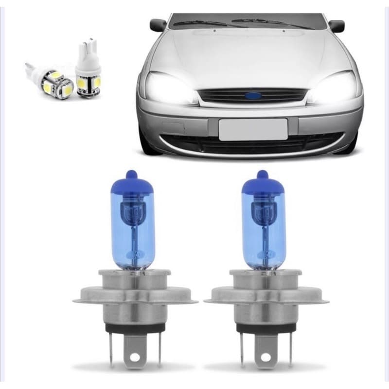 Kit Lampadas Fiesta 2000 2001 2002 Farol H4 Super Brancas Farol Foco Simples H4