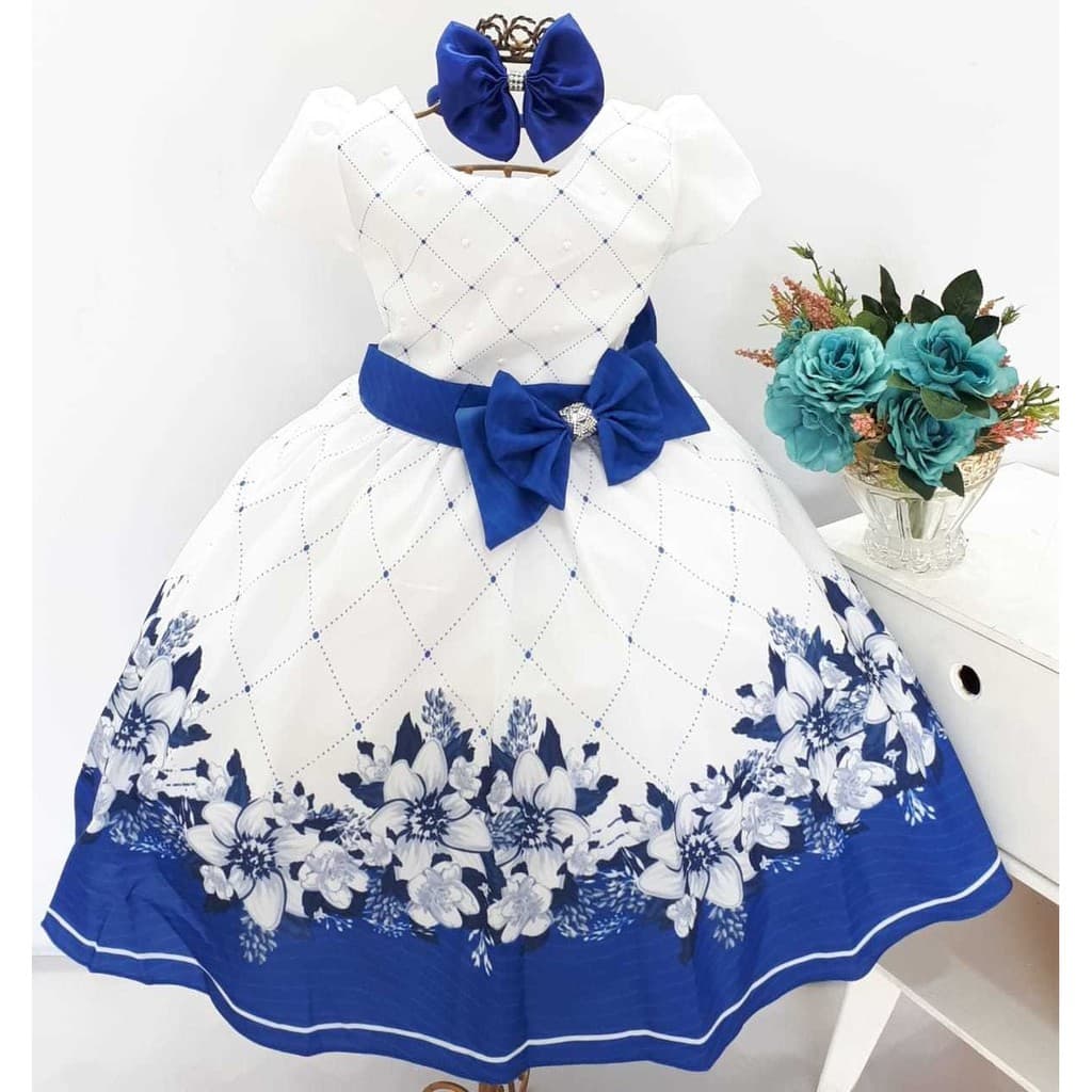 Vestido Infantil Floral Para Festa Batizado Aniversario Com Tiara