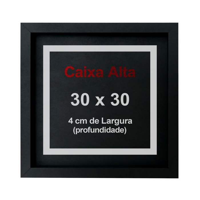 Moldura Decorativa Caixa Alta 30x30cm Preto Com Vidro