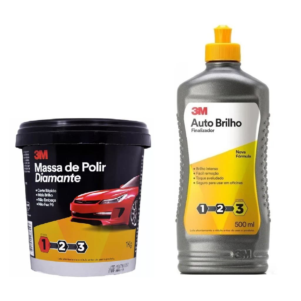 Kit Original Polimento Profissional Massa de Polir Diamante 1kg + Auto Brilho 500ml 3M
