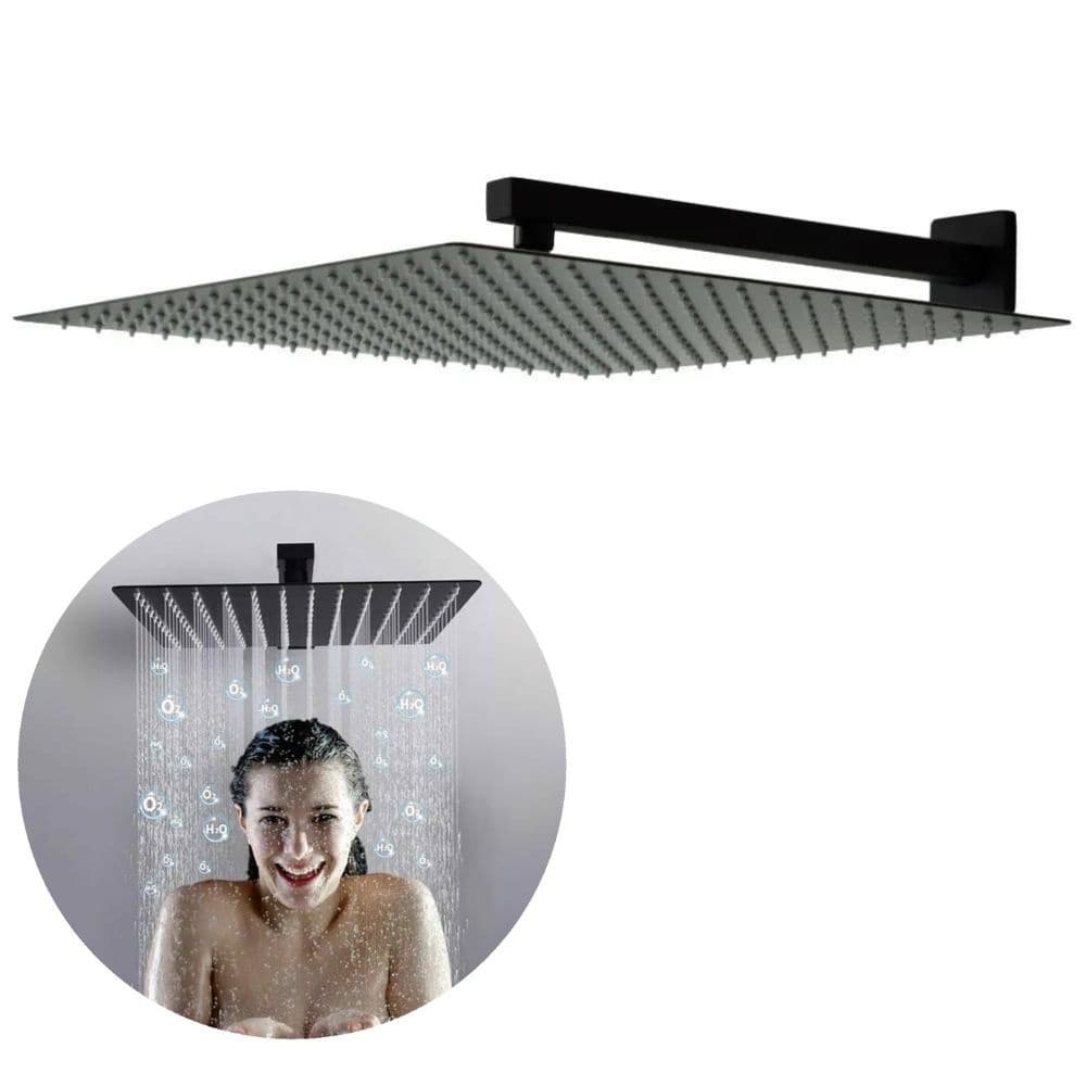 Ducha Chuveiro 20x20 Black Fosco Slim Inox Com Braco 38 Cm