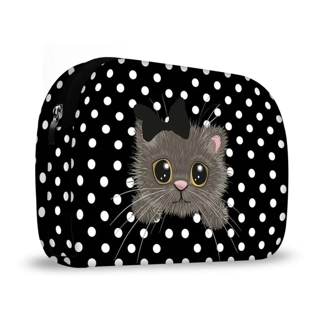 Necessaire Multiuso Zíper Neoprene Case Bolsinha Maquiagem - Gatinho Poá