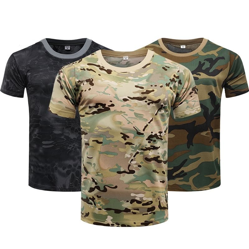 Camisa Tática Camuflada Manga Curta Masculina E Feminina # 39's Camiseta De Secagem Rápida Militar Do Exército Camo Caça Para Caminhada Ao Ar Livre