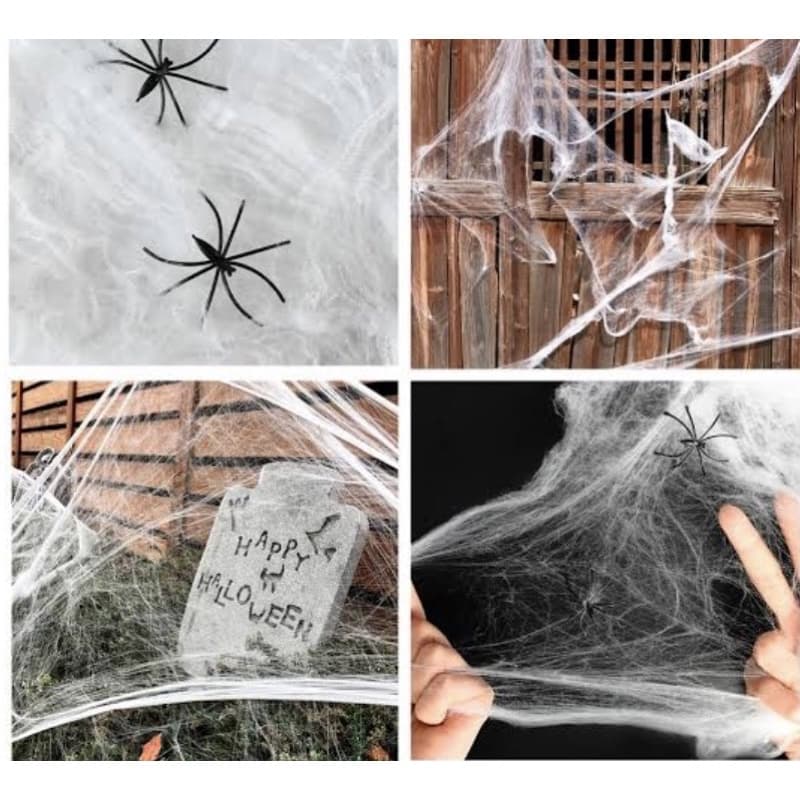 Teia de aranha branca Walloween com 4 aranha preta
