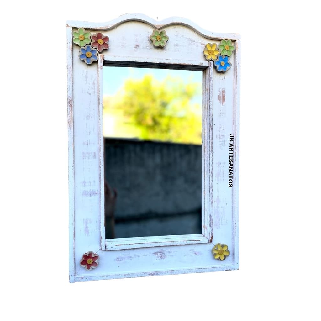 Moldura Decorativa Rústica Artesanal, lavabo, para banheiro, madeira mista, decorado com flores, retro, colonial