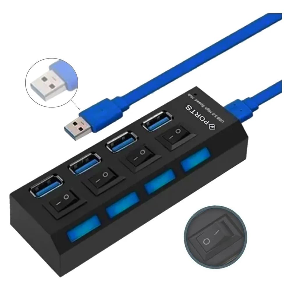 HUB Usb 3.0 4 Portas Régua Usb Extensão para Pc Notebook Teclado Mouse Oferta