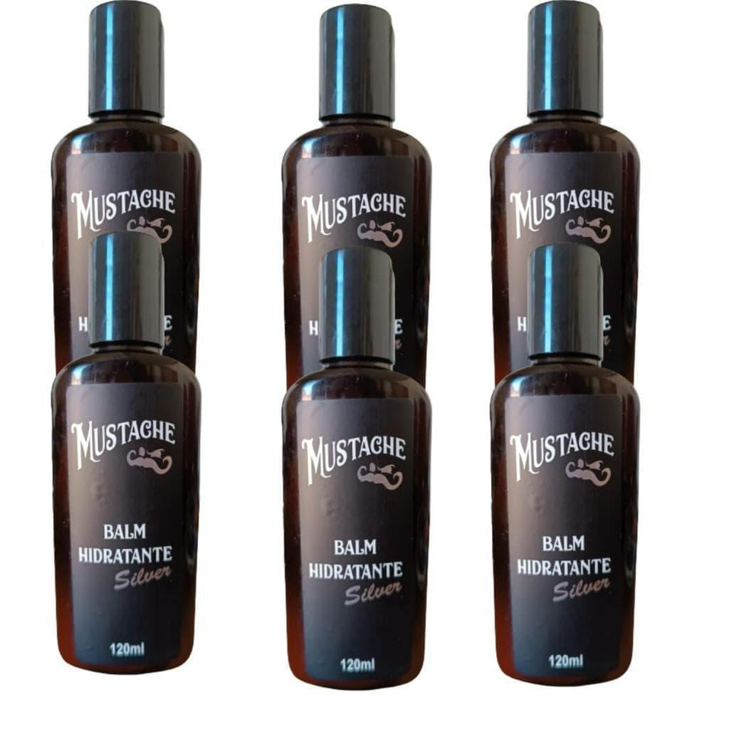 Kit Barbeiro Balm Hidratante Mustache Silver 120 ML, 6 un, total 720 ML, Salão, Barbearia.