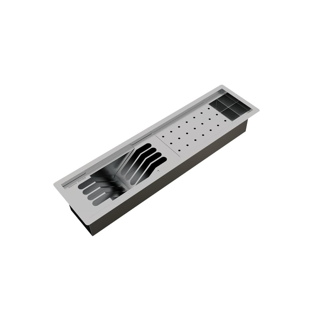 Escorredor Calha Úmida Completa Sobrepor Canal Equipado Inox 60 Cm Slim