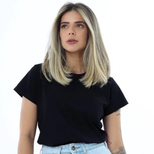 Camiseta Feminina Baby Look Básica Lisa P/ O Dia A Dia Preta Algodão