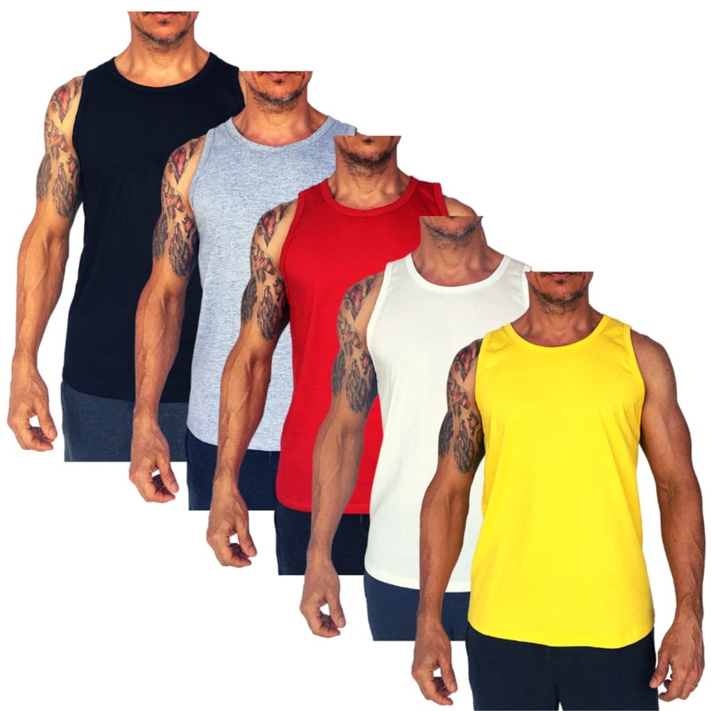 Kit 5 Camisetas Regata Direto da Fabrica 100% Algodão Lisa Sem Estampa Camiseta Verão Academia Treino dia dia Tradiciona