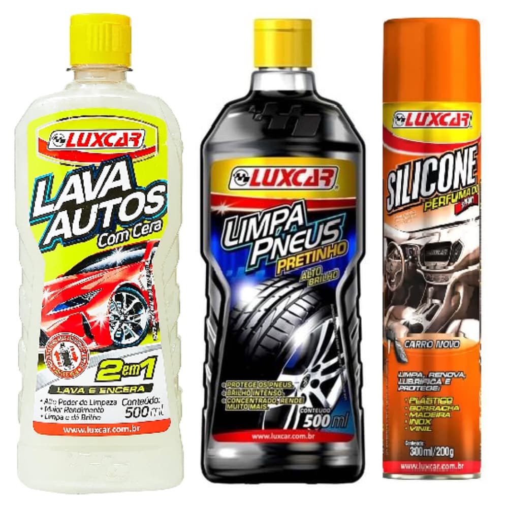 Lava Autos Cera+ Pneu Pretinho+ Silicone Spray Carro Novo