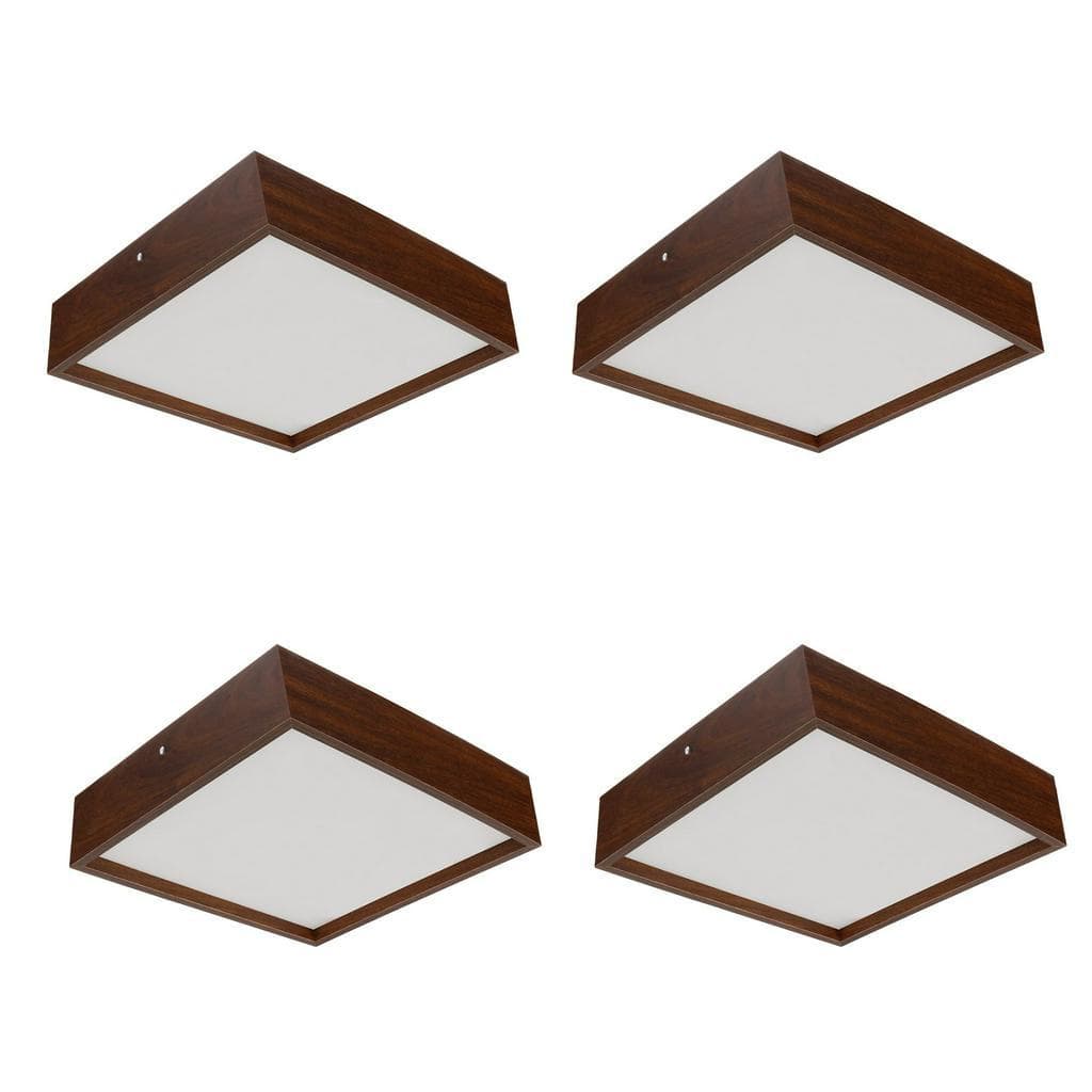 Kit 4 Plafons Luminária Quadrado Madeira 50cm Moderna Design Decoração Quarto Sala