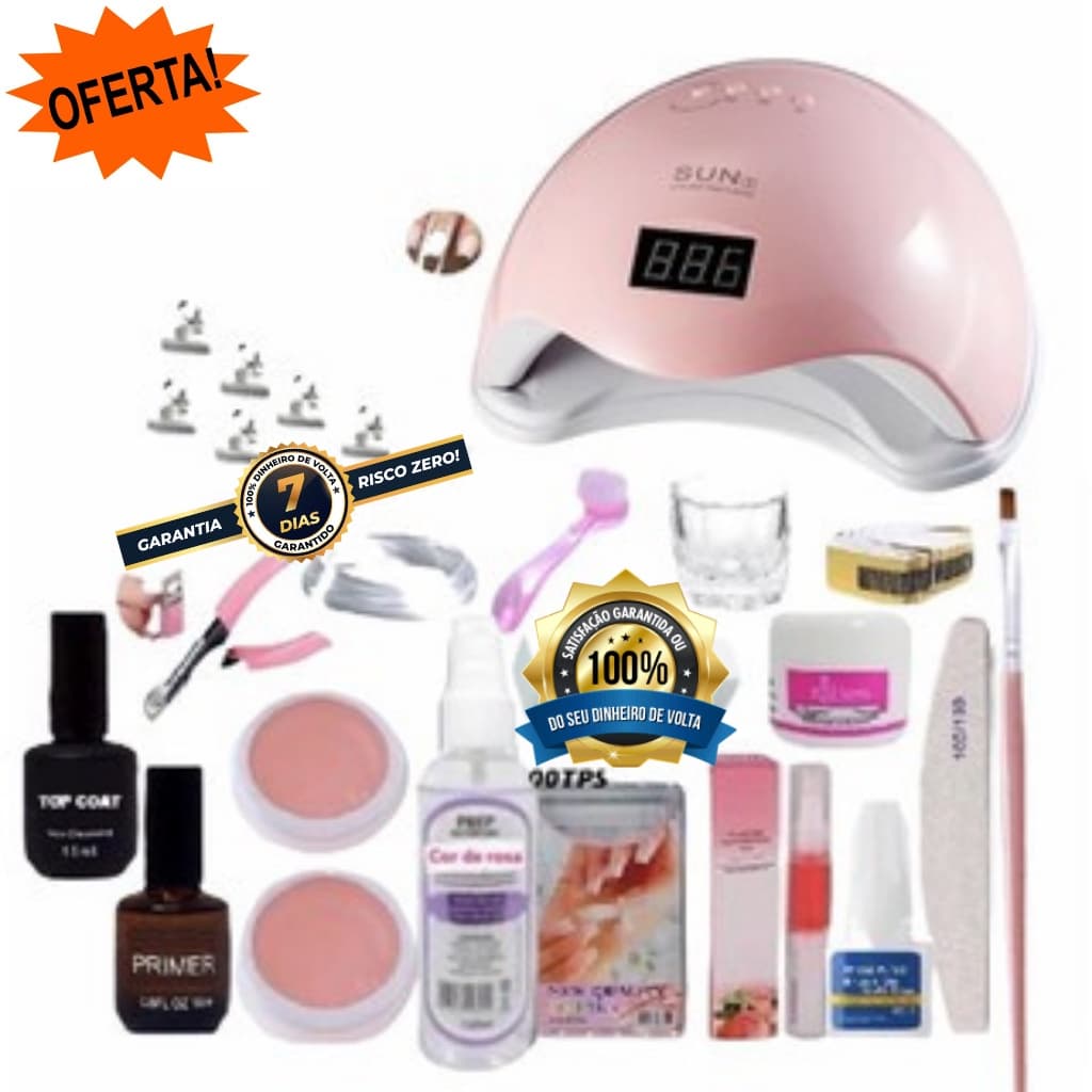Kit Unha Gel Profissional Estufa Cabine Led Uv Tratamento Alongamento Acrigel Acrifix Fibra