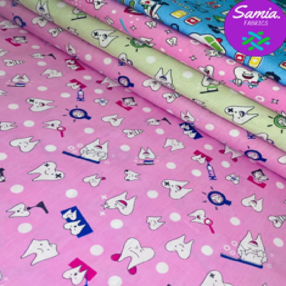 Meio Metro Tecido Tricoline Estampado Enfermeira, Médico/Dentistas 0,5x1,50mt p/ Artesanatos, Máscaras e Patchwork
