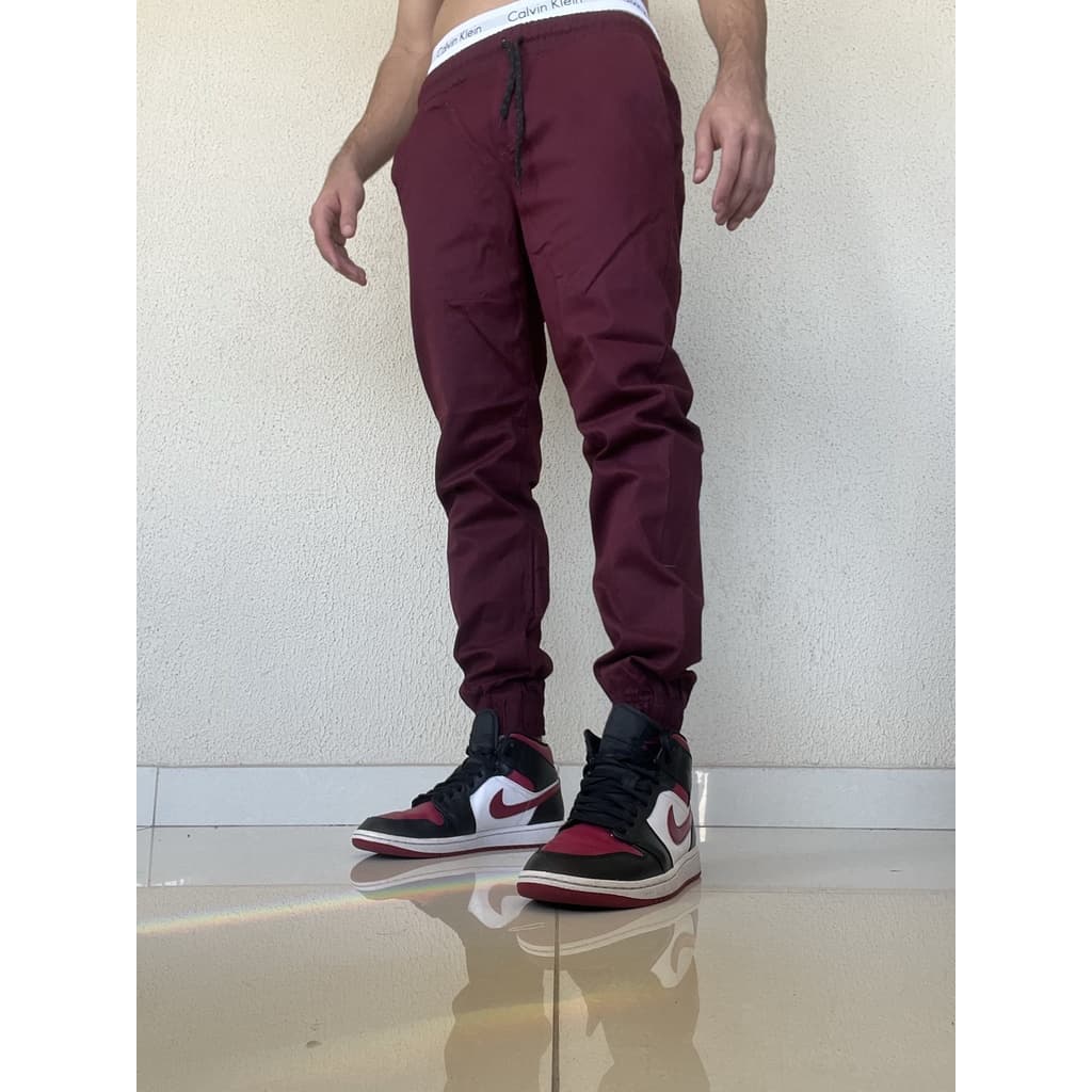 Calça Jeans Sarja Masculina Jogger Zoo  Com Punho Laycra Jogue Slim Apertada Vinho