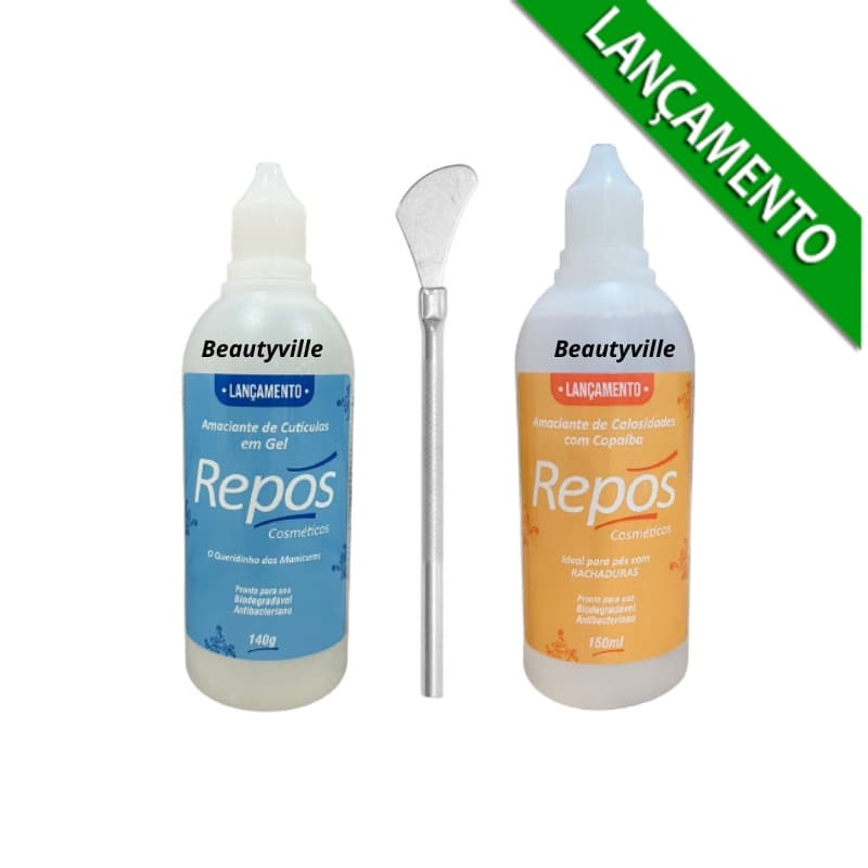 Kit Repos Amolecedor de Cuticulas em Gel 140g + Amaciante Cuticulas c/ Copaiba 150ml  + Espatula 222