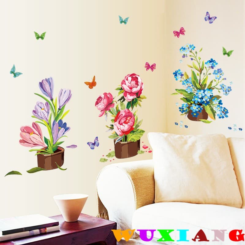 Cinco elefante Design adesivos de parede adesivos flores coloridas vasos plantas moda criativa ambientalmente amigável a