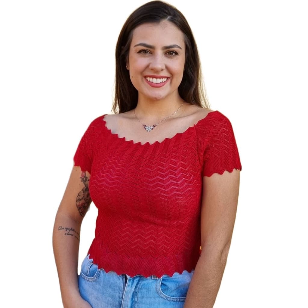 Blusa Ciganinha Tricot Cropped Manga Curta Verão Moda