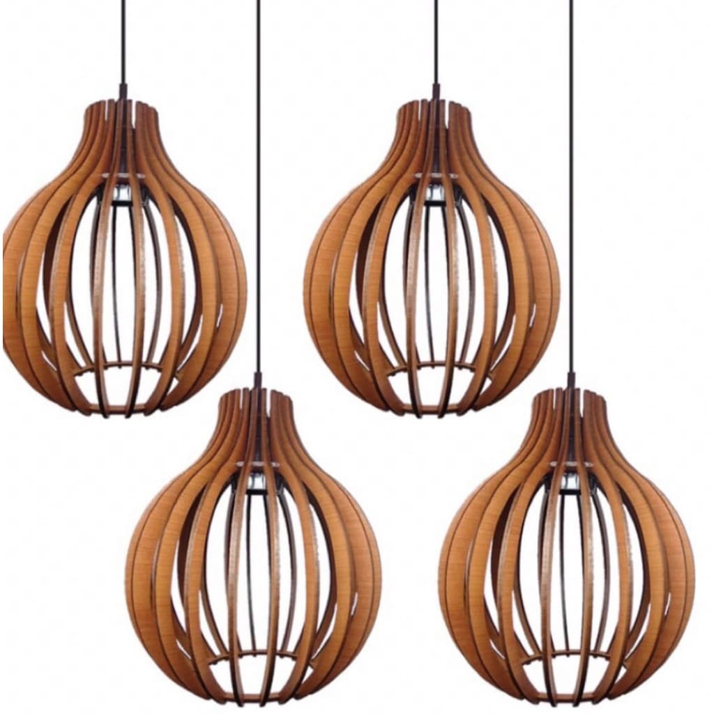 Kit4 Pendente Lustru Luminaria Sala Cozinha Arandela Espaço Gurmet Mdf Cru