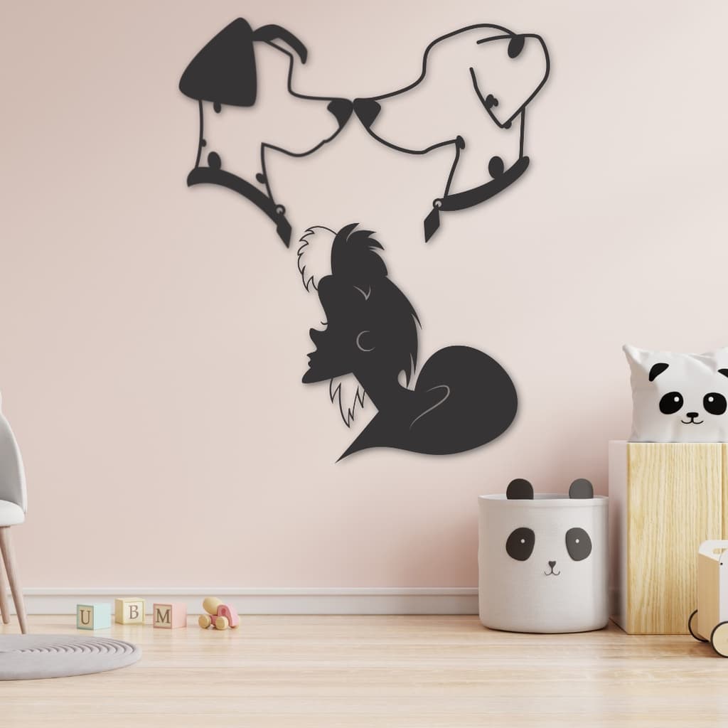 Placa Quadro Decorativo Silhueta Dálmatas Pets Madeira MDF Com Fita Dupla Face Adesiva Preto Fosco