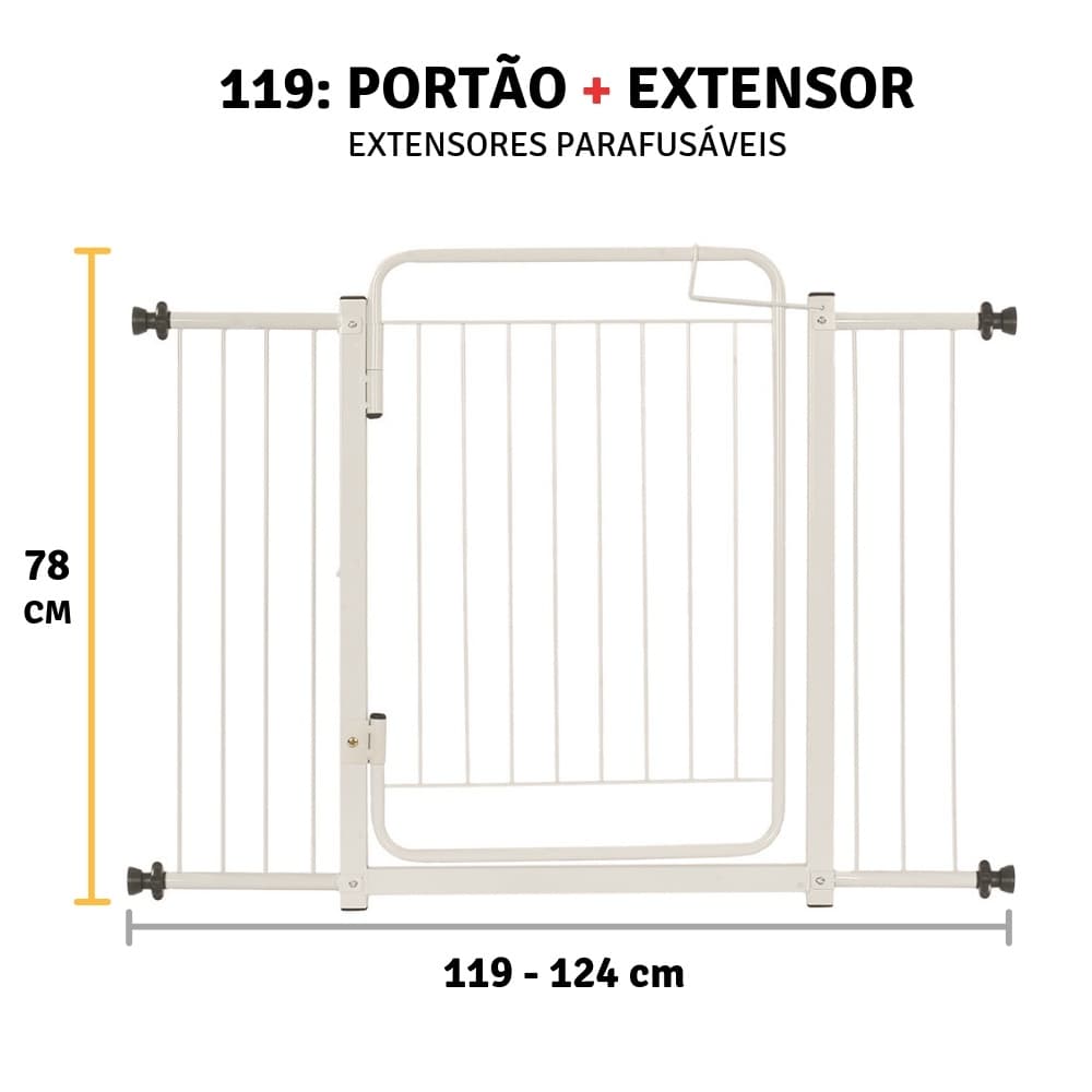 Grade De Porta Portão p/ Proteção de Cachorro e Criança 119 A 124 Cm.