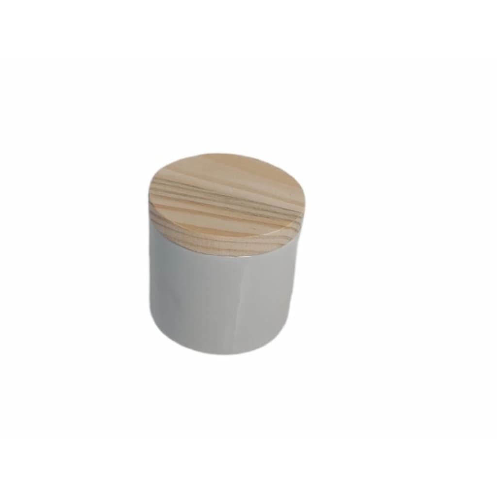 Pote pequeno Porcelana com Tampa de Madeira Kit Higiene Bebê Branco