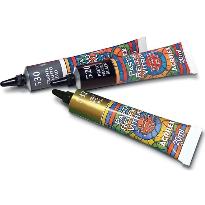 Pasta Relevo Vitral Acrilex 20ml Efeito Relevo para desenhos imitação de técnicas vitrais Cobre Grafite Ouro Prata Preto