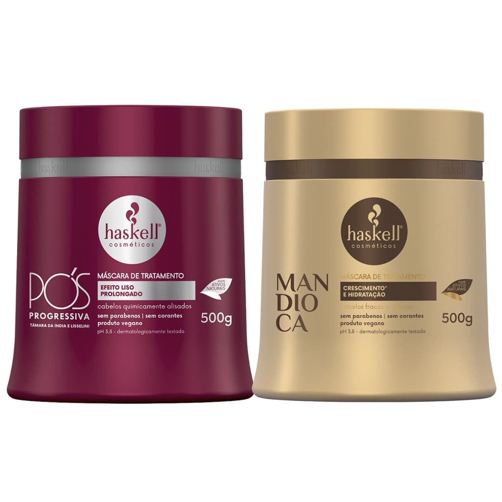 Kit Máscaras Haskell Máscara Mandioca e  Máscara Pós Progressiva 500g