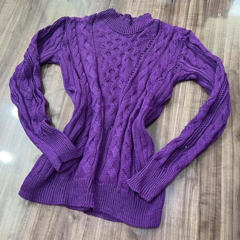 Blusa Tricô Manga Longa Com Bombom Feminina Inverno