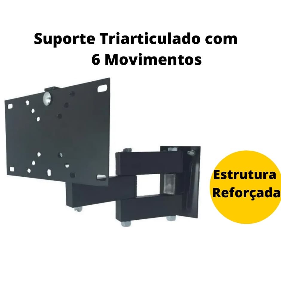 Suporte TRI Articulado Tv Monitor Lcd Led Plasma 15 20 22 27 29 32 39 40 42 43 47 49 50 Polegadas 6 Movimentos Parede