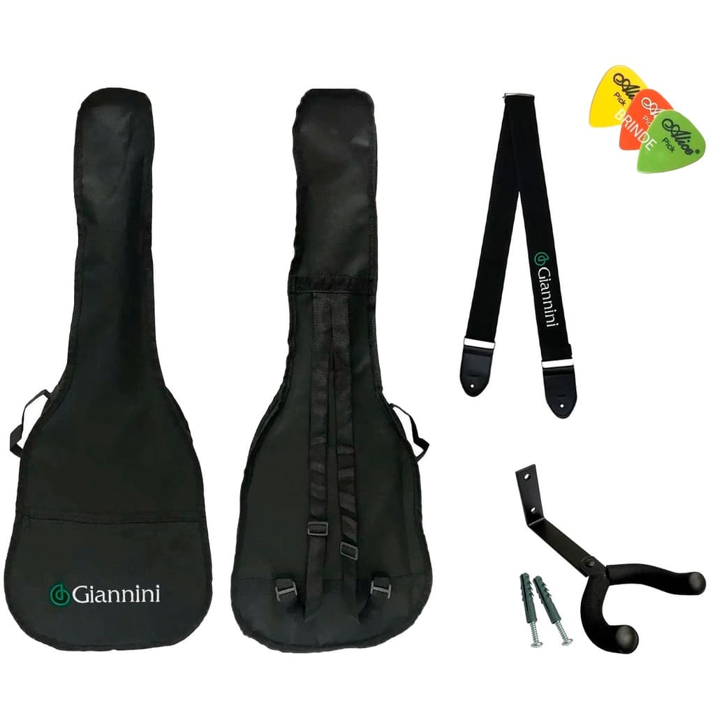 Capa Para Violão Giannini Folk Simples + Suporte + Correia