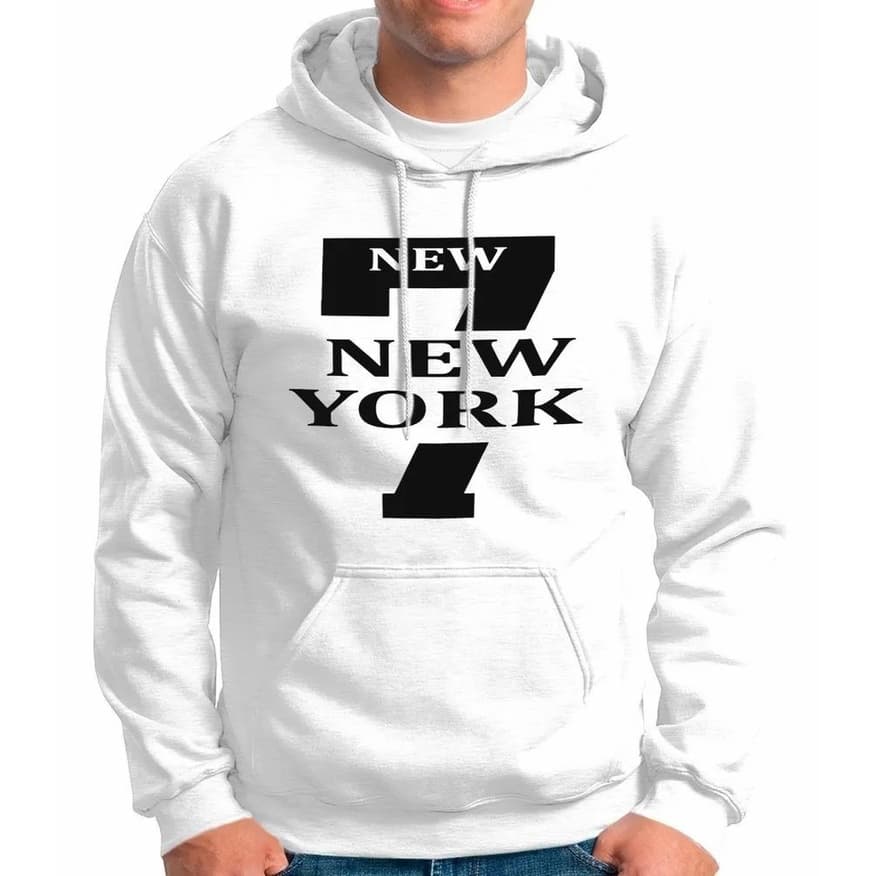 Moletom Blusa De Frio Canguru 7 New York Masculino Feminino Flanelado