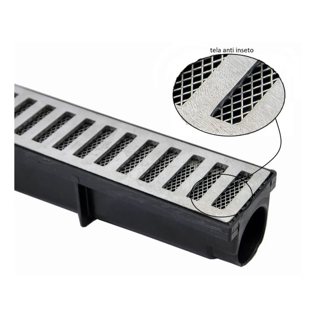 Ralo Linear Modular Grelha em Alumínio 6x50 com Coletor sifonado saída lateral Tela Anti inseto Sifonado