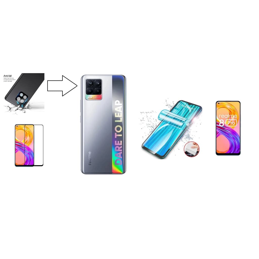 Kit Pelicula Vidro 9D/ Pelicula Hydrogel / Película Ceramica 9D / Película Camera lente Realme 8 PRO