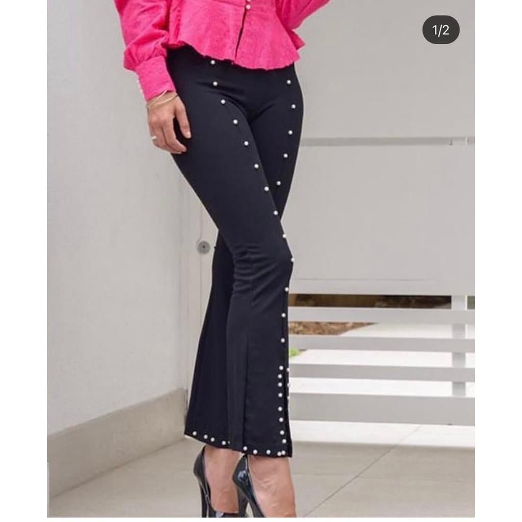 Calça pantacurt 9/10 flare com pérola moda feminina (A015) Afanda